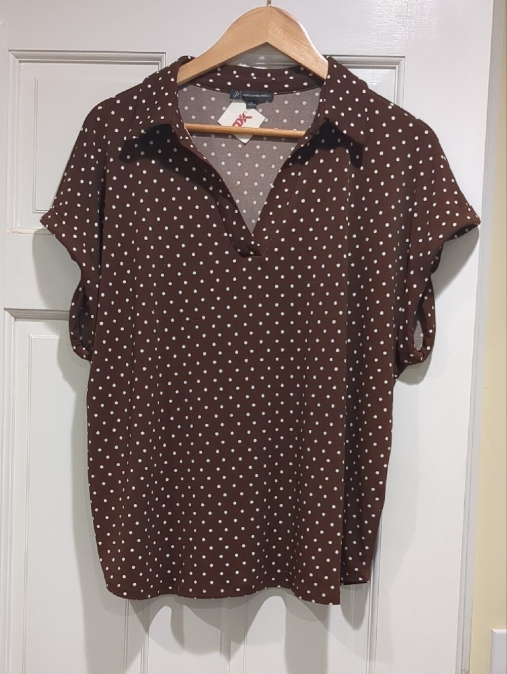 Adrianna Papell Brown and White Polka Dot Blouse